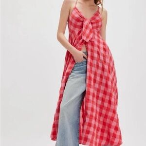 Free People Red Checkered Midi Dress